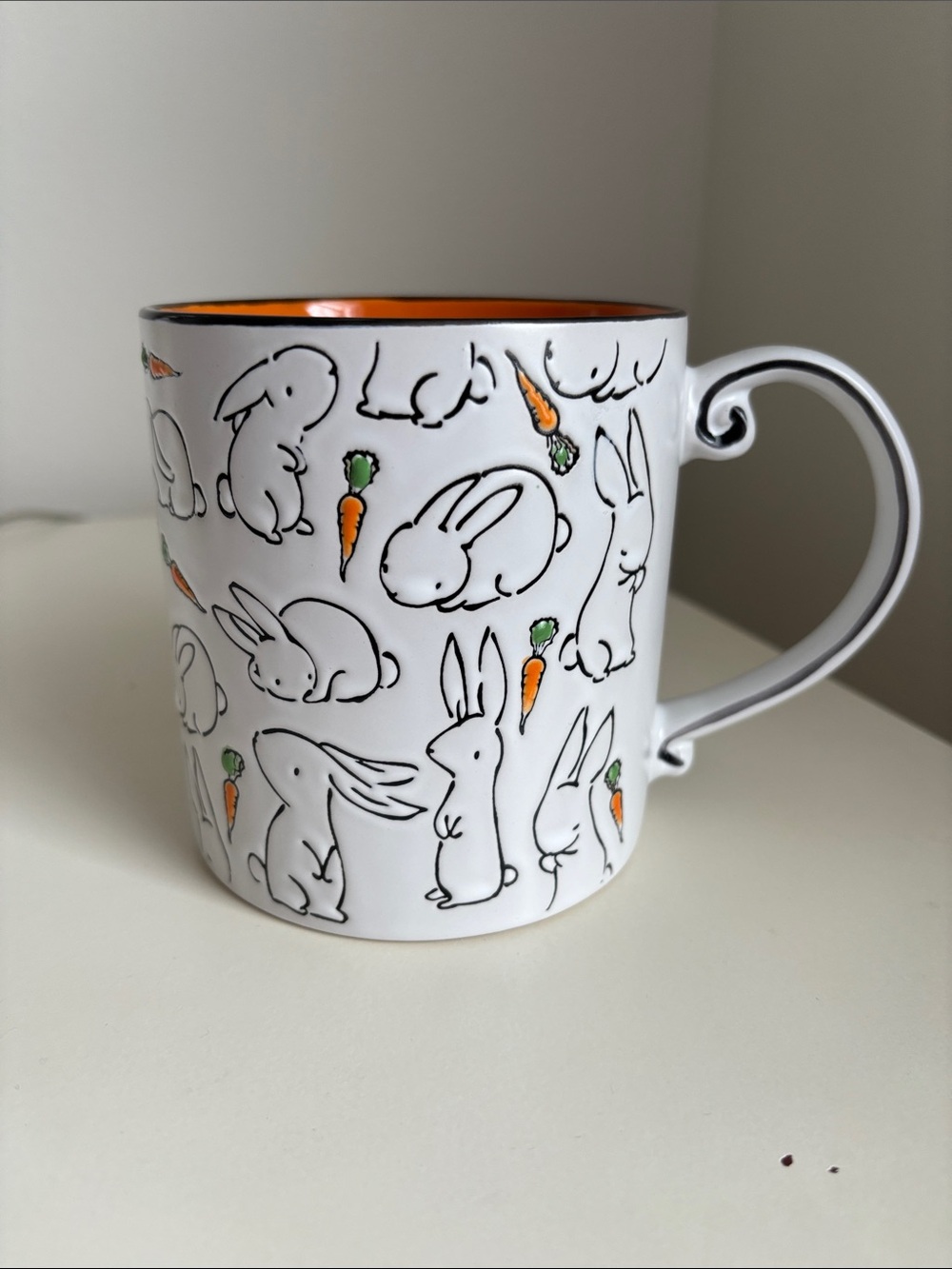 Large Bouncing Bunnies Embossed Design White Bunnies with Carrots Coffee Mug
